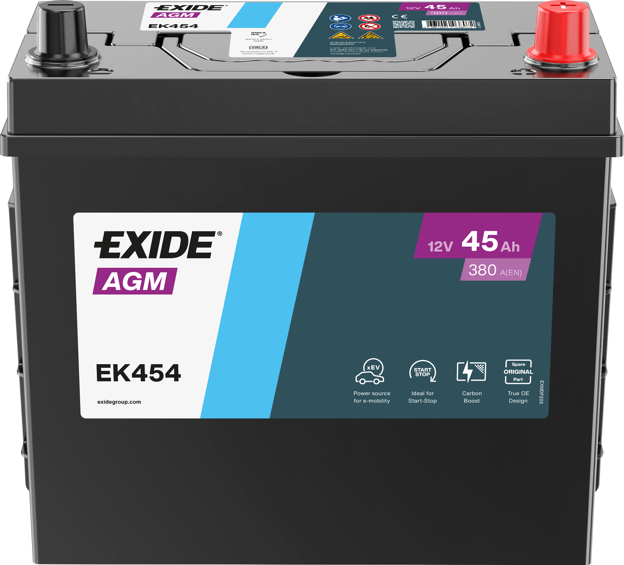 Аккумулятор 45 Ah 380A (- +) Asia J EXIDE AGM